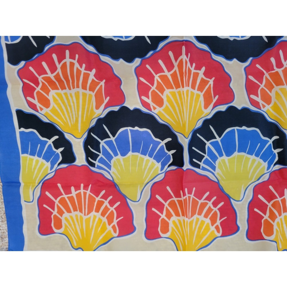 Vintage Taiwan  Multi Colored Sea SHELL Scarf  25X25" RED YELLOW‎ BLUE - Vibrant - Picture 7 of 11